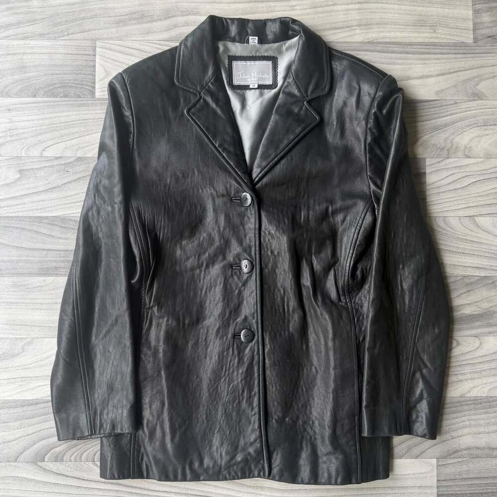 Juliet Michelle Leather Jacket Size M Black Button Up Blazer Coat